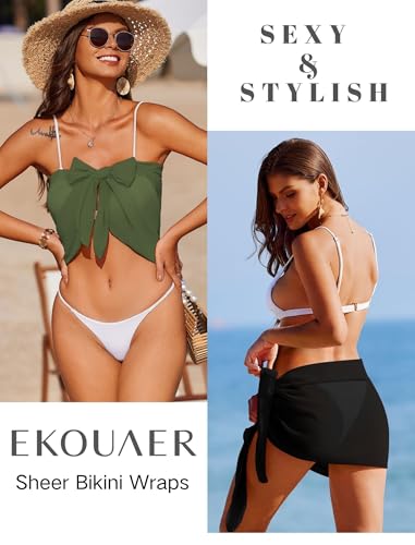 Ekouaer 2 Pcs Beach Coverups for Women Swimsuit Wrap Skirt - Black & Army Green, Small
