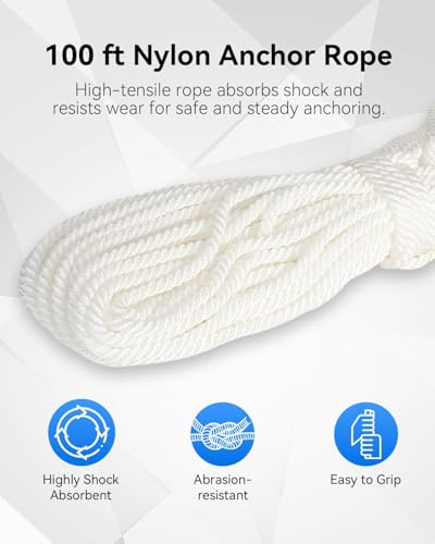 13 lb Boat Anchor Kit with Chain Rope and Shackles for 20-32 ft Boats