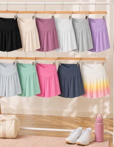 Women's Crossover Flowy Shorts 3-Pack with Pockets - Large Gray Black Slate Blue