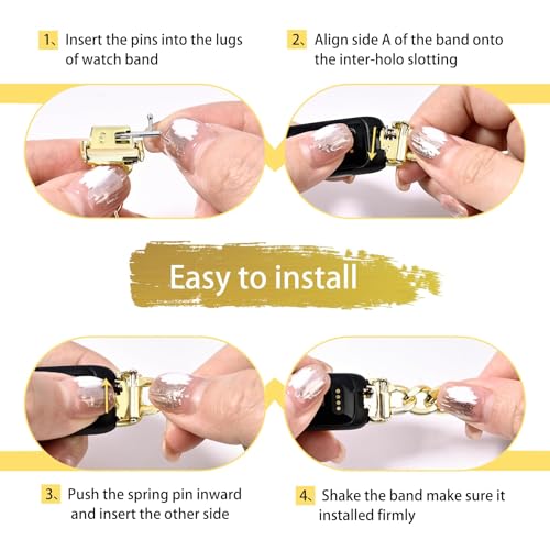 Gold Metal Chain Band Compatible with Fitbit Inspire 3 Adjustable Stainless Steel Strap for Women Men