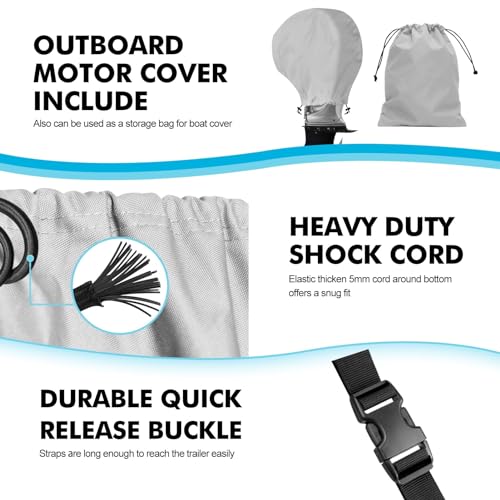 Trailerable Boat Cover 16-18.5ft with Outboard Motor Cover Waterproof UV-Resistant Gray