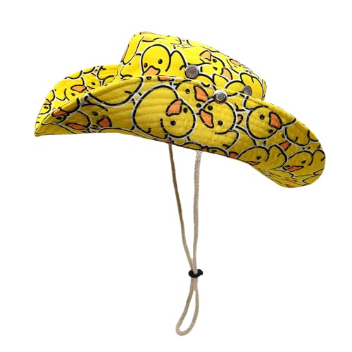 Sun Bucket Hat for Men Women - Yellow Duck Pattern, UV Protection, Foldable Cowboy Style