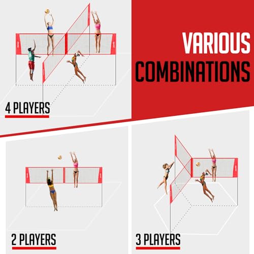 ZEALFEEL 4-Way Volleyball and Badminton Set with Adjustable Net, 14FT Outdoor Game