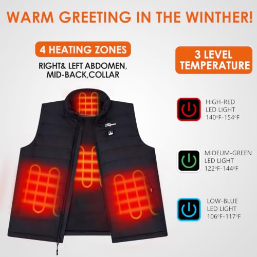 Telguua Men's Heated Vest with Battery Pack - Large Black Winter Outerwear