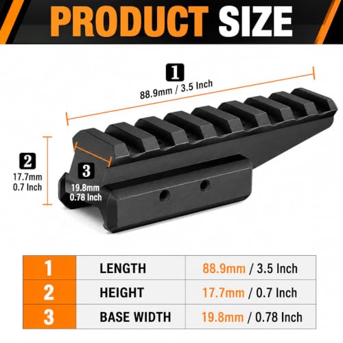 Black 360 Tactical Full Size Red Dot Riser Mount for Rails - 2.26 Inch Height