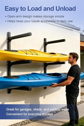 FitiRoker Heavy-Duty Kayak Wall Rack 200 lb Capacity, 3 Tier, Adjustable Support Arms