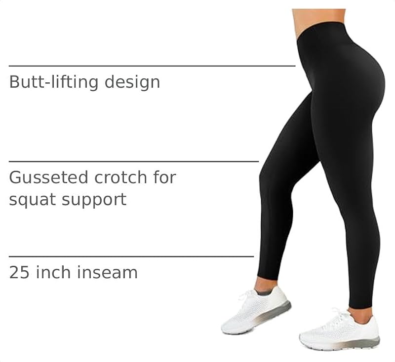 High Waisted Leggings for Women - 25 Inch Inseam, Medium, Black, No Front Seam Tummy Control Yoga Pants for Workout & Running
