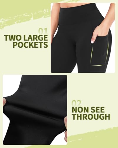 Plus Size High Waisted Leggings with Pockets for Women - Black 3X-Large A-1#Black