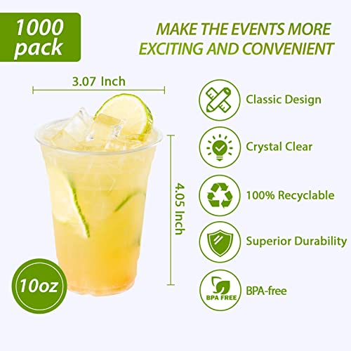 Lilymicky 1000 Pack 10 oz Clear Plastic Cups - Disposable PET Drinking Cups