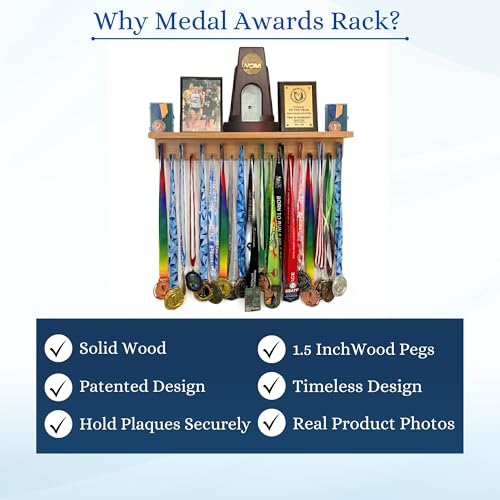 MedalAwardsRack Premier Medal Hanger Display Rack and Trophy Shelf - Stained Walnut, 2ft