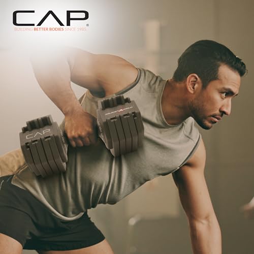 CAP Adjustable Dumbbell Set Pair 55 lb Black Handle - Quick-Select Weights