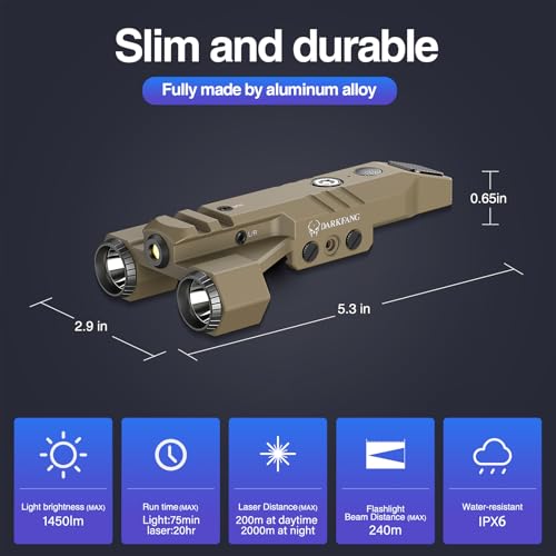 Flat Dark Earth Tactical Flashlight with Green Laser Combo 1450 Lumens