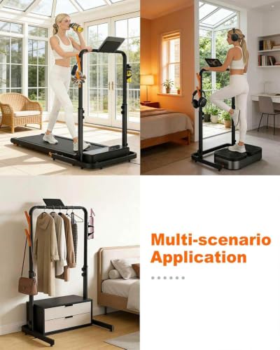 Walking Pad Handle Bar - Adjustable Foldable Treadmill Handrail with Phone & Cup Holder - Black, Large