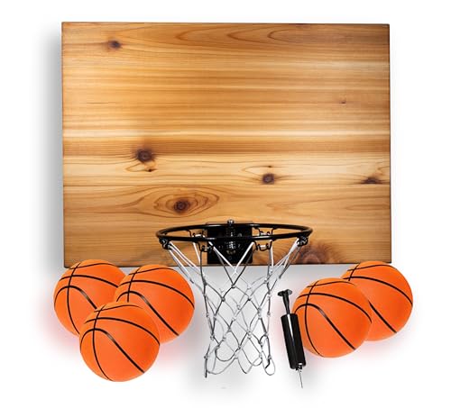 CALI KIWI PROS Elite Mini Basketball Hoop & Ball Set with Natural/Black Rim, Wall Mount, Indoor, Cedar Backboard, Includes 9” Hoop & 5 Mini Balls
