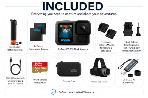 GoPro HERO13 Black Action Camera Essentials Kit with 5.3K Video & Accessories