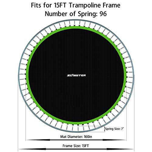 Zoomster 15ft Round Trampoline Replacement Jumping Mat with V-Hooks & 7" Springs