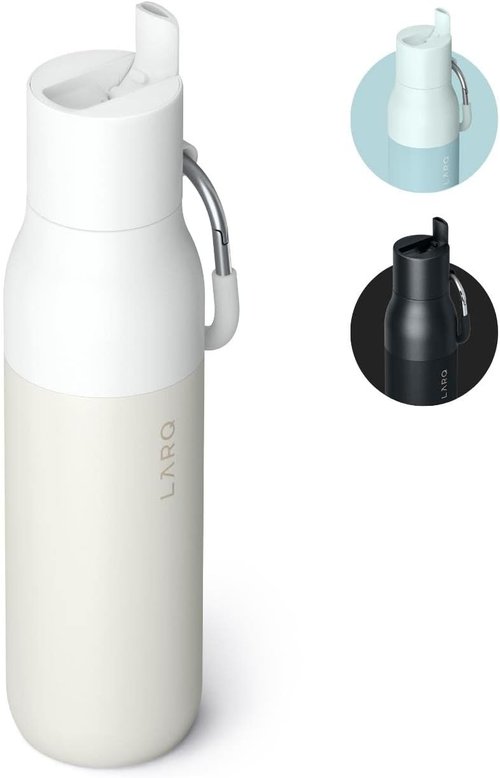 LARQ Bottle Flip Top 17 oz - Insulated Stainless Steel Water Bottle With Straw | BPA Free | Keeps Drinks Cold for 24 Hours | Granite White