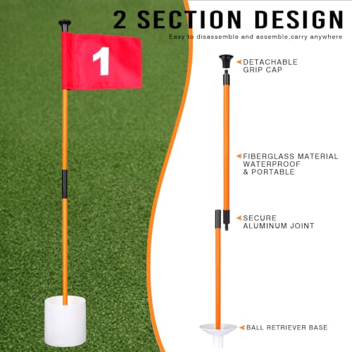 4-Pack Orange Golf Flagstick Set with Double-Sided Number Flags and Putting Hole Cup for Backyard Practice
