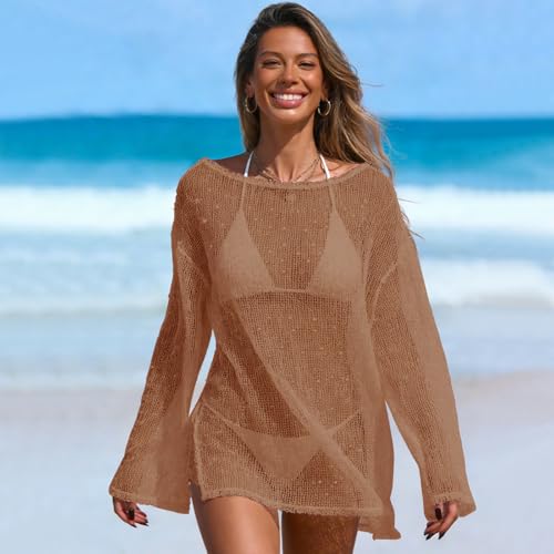 Women Khaki Bikini Cover Up Dress for Summer Beach Vacation 2026 XL