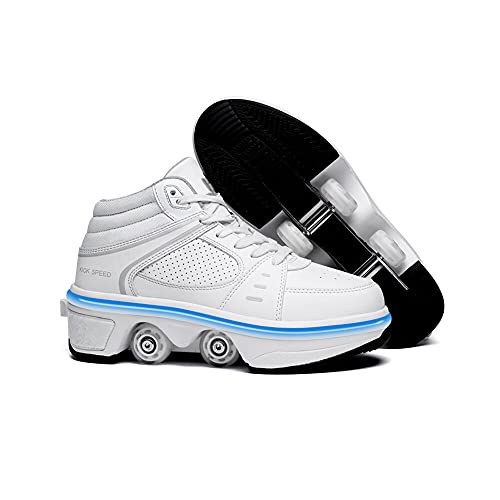 KOFUBOKE 8 High White 2-in-1 Unisex Roller Skates & Sneakers with Retractable Wheels