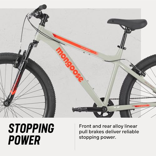 Mongoose Flatrock Hardtail Mountain Bike - Grey, 17-Inch Frame, 26-Inch Wheels