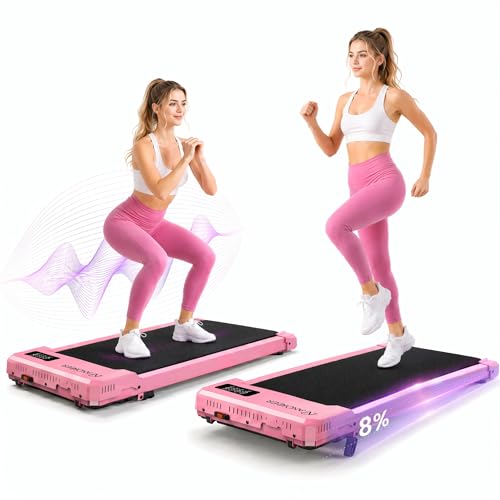 Pink Under Desk Treadmill with Incline and Vibration Plate for Women