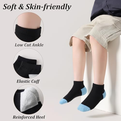 Kids Ankle Socks 8-12 Years 10 Pack Seamless Low Cut Athletic Socks - Assorted Colors