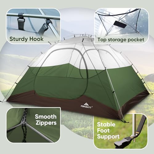 Forceatt 4-Person Camping Tent - Dark Green Waterproof Windproof Lightweight Backpacking Tent