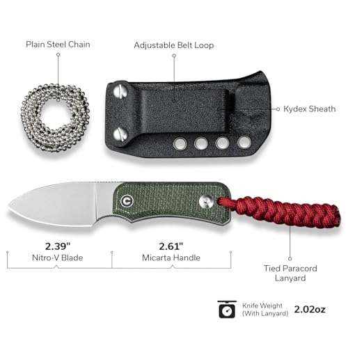 CIVIVI Baby Banter Fixed Blade Knife with Sheath - Green, 2.39" Nitro-V Steel