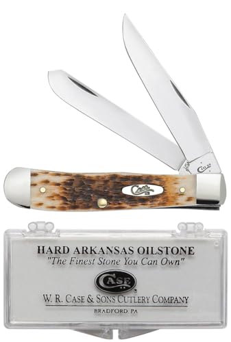 Pocket Knife Trapper with Genuine Amber Bone Handle & Sharpening Stone - 4 1/8 Inches