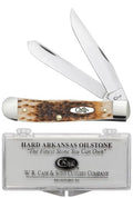 Pocket Knife Trapper with Genuine Amber Bone Handle & Sharpening Stone - 4 1/8 Inches