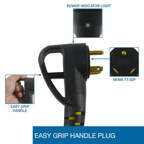 Conntek 25-Feet RV 30A to 50A Power Adapter Cord with Ergo Grip & Locking Connector – 30 Feet Version