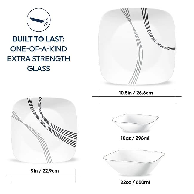 Corelle Urban Arc 16-Piece Dinnerware Set for 4 - Chip & Break Resistant White Plates & Bowls