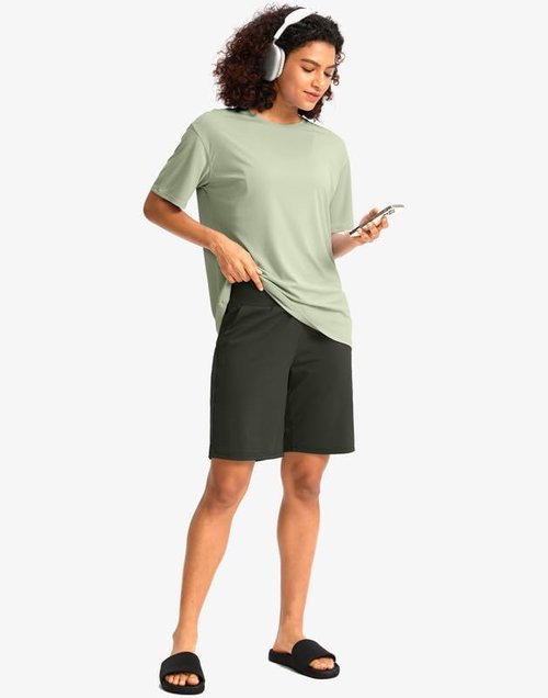 G Gradual Women's Bermuda Long Shorts - High Waisted, Knee Length with Pockets for Athletic Workouts