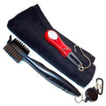 Golf Cleaning Brush Divot Tool Towel Combo (Black Brush Red Divot Tool)