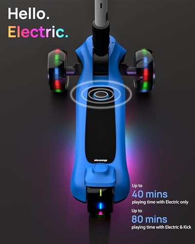 Blue Elecorange T200 Kids Electric Scooter - Light Up Wheels, Foldable, Safe Speed 5mph, 4-9 Years