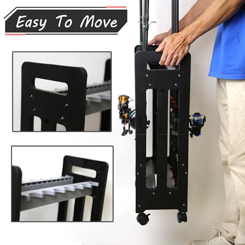 Gray Fishing Rod Holder on Wheels - Fits Up to 16 Rods & Gear Storage