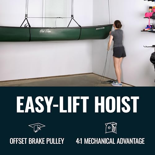 Teal Triangle Canoe Hoist - Garage Pulley System Holds 150 lbs, EasyLift Overhead Storage