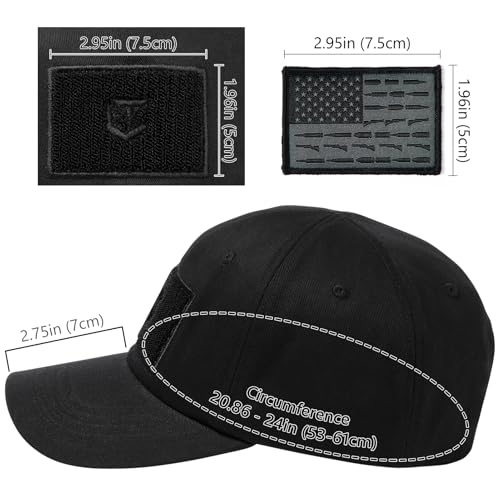 Black Tactical Hat with Flag Patch Adjustable Army Cap Military Trucker Cap