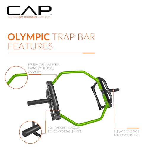 Green Olympic Trap & Shrug Bar with Elevated Grip, 500-Lb Capacity