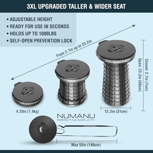 3XL Cushioned Collapsible Stool with Waterproof Bag - 1000 lbs Capacity, 23.2" Tall, Foldable Seat for Big & Tall Adults - Variation: 3XL 23.2" + Cushion & Bag