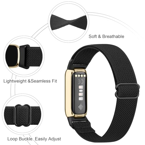 Meliya Black Elastic Nylon Fitbit Luxe Replacement Sport Band for Women Men