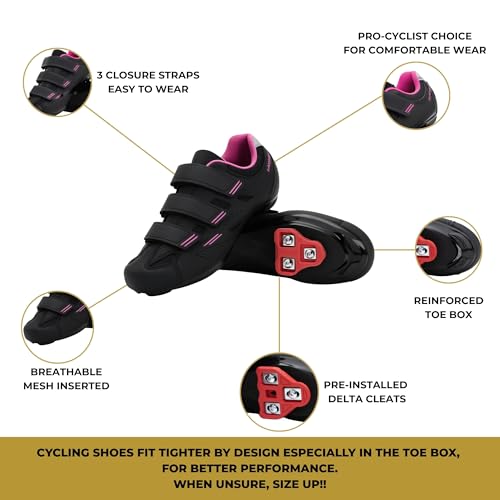 Women’s Indoor Cycling Shoes with Delta Cleats - Black & Pink Variation 9