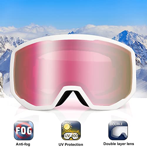 Pink Frame Over-Glasses Ski Snowboard Goggles with Interchangeable Foam