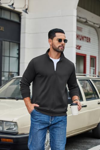 Men's Zip Up Sweatshirt Casual Lightweight Jacket Large Black