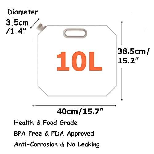 SUPANT 2.6 Gallon (10L) Collapsible Emergency Water Jug Set - 4 Pack, Freezable BPA-Free Plastic Outdoor Water Containers