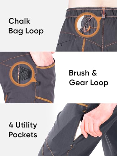Unisex Lightweight Breathable Climbing & Bouldering Pants - Medium Long, Graphite