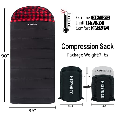 XXL Sleeping Bag for Adults - Cold Weather 30°F Comfort - Black / Right Zip