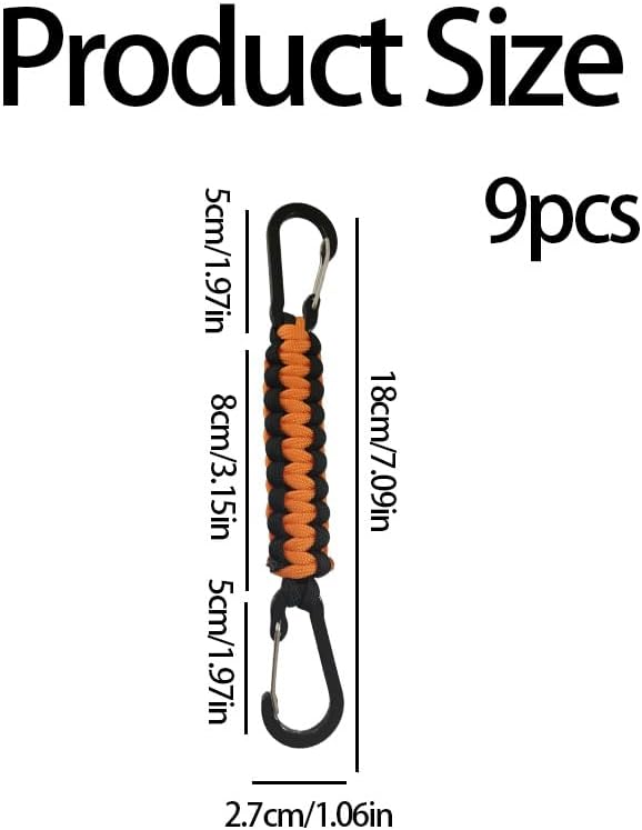 Skiennix 9 PCS Paracord Keychain Clips - Durable D Ring Lanyard Hooks for Keys & Water Bottles | Ideal for Camping & Hiking