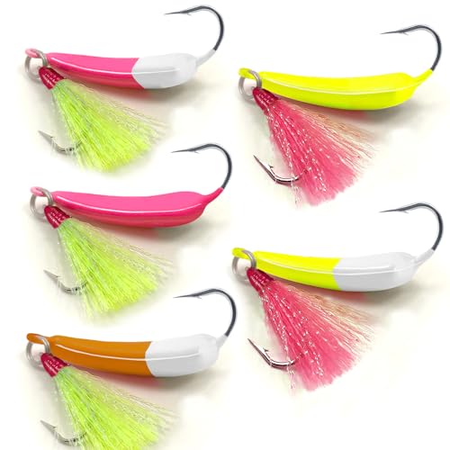 Mixed Color 3/8oz Fishing Jig Heads with Teaser Hooks - Saltwater Stand Up Jigs 5 Pack